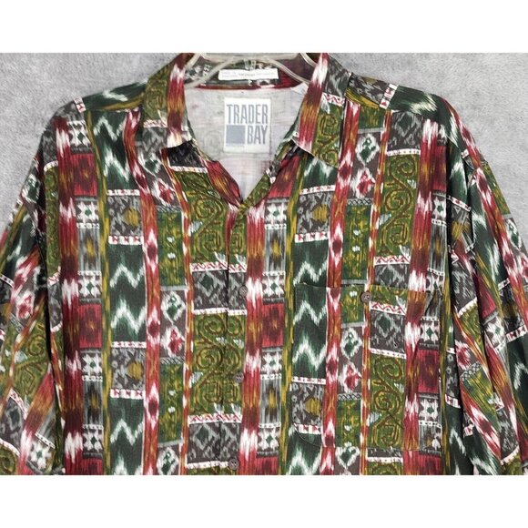 Trader Bay Shirt Mens Medium Southwestern Button Up Long Sleeve 90s Vintage - Picture 6 of 10